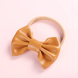2019 Fashion Pu Leather Soft Bows Nylon Hairbands For Girls Elastic Knotbow Baby Stretchy Headbands Hair accessories