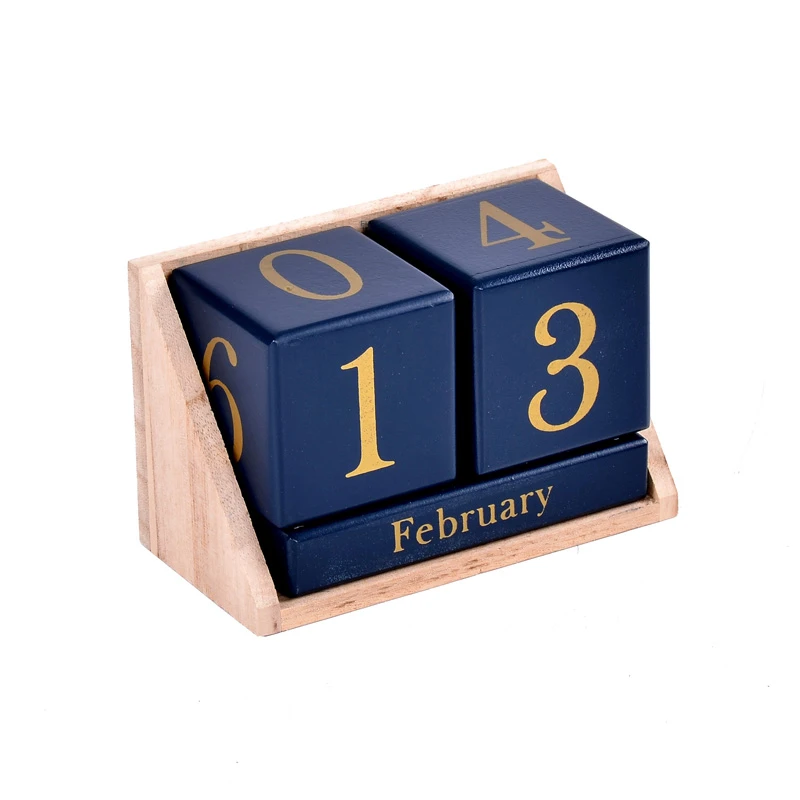 2020 Custom Creative Wooden Family Desk Table Top Block Printing Wood Perpetual Calendar Stand