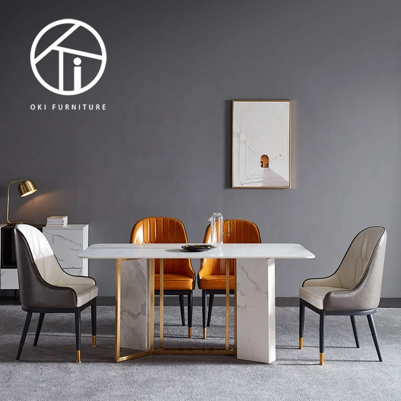 2020 New design Rectangular Italian Marble Top  And Metal Leg modern Dining room furniture dining Table Set