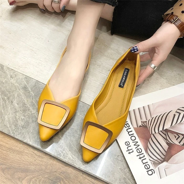 2021 spring/summer new Korean version pointed square buckle flat single shoe fashion versatile flat womens shoes
