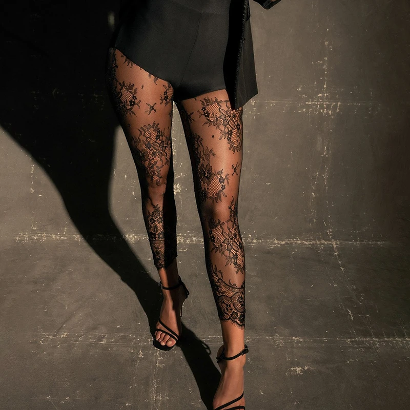 2021 Summer Clothing Mesh Patchwork Tight Pants Street Mid Waist Body-shaping See Through Women Leggings