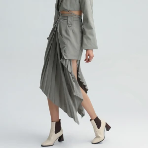 2021 Summer Fashion Style Irregular Hem High Waist Patchwork Pleated A Line Skirt