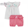 2021 Summer Newborn Baby Girls Clothing Suit 2pcs Spring Cotton Short Sleeve Clothes For Kids Tops+Pants Custom Pullover Set