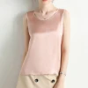 2021 Women Silk Tanks 100%Real Silk Satin O neck Sleeveless Shirt Solid Summer Vests