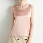 2021 Women Silk Tanks 100%Real Silk Satin O neck Sleeveless Shirt Solid Summer Vests