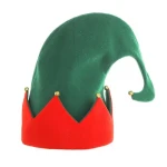2024 Party Elf Cap Plush Made Curled Peak Christmas Santa Hat With Metal Bell Decoration