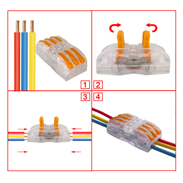 Buy 3 Way 6 Ports Quick Push-in Wire Terminal Block, Transparent ...