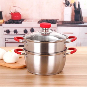 304 S/S Stainless Steel Steamer Pot Double Boiler Cookware Pot Double Layer Steamer Pot With Silicone Handles