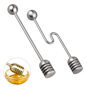 304 Stainless Steel Easy Clean Stick Stirrer Curved Syrup Spoon Wand Serve Honey Dipper for Honey Pot Containers