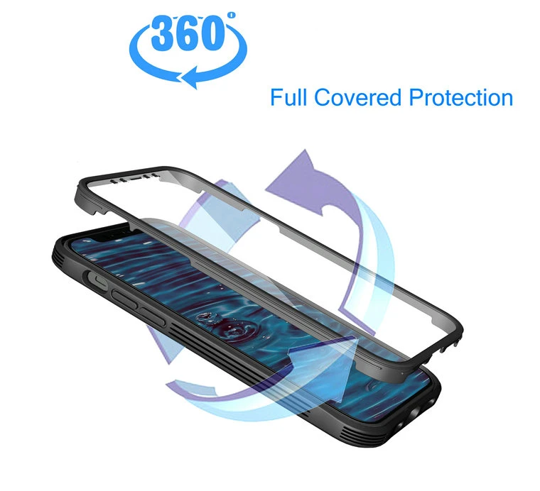 360 Full Body Dual Layer Heavy Duty Rugged Silicone Rubber Bumper Case with Built-in Tempered Glass Screen Protector Phone Cover