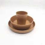 3PCS Bamboo Fiber Dinner Set  4 colors Plant Fiber Tableware Dish Plate Bowls  Sets High Quality SGS Brown