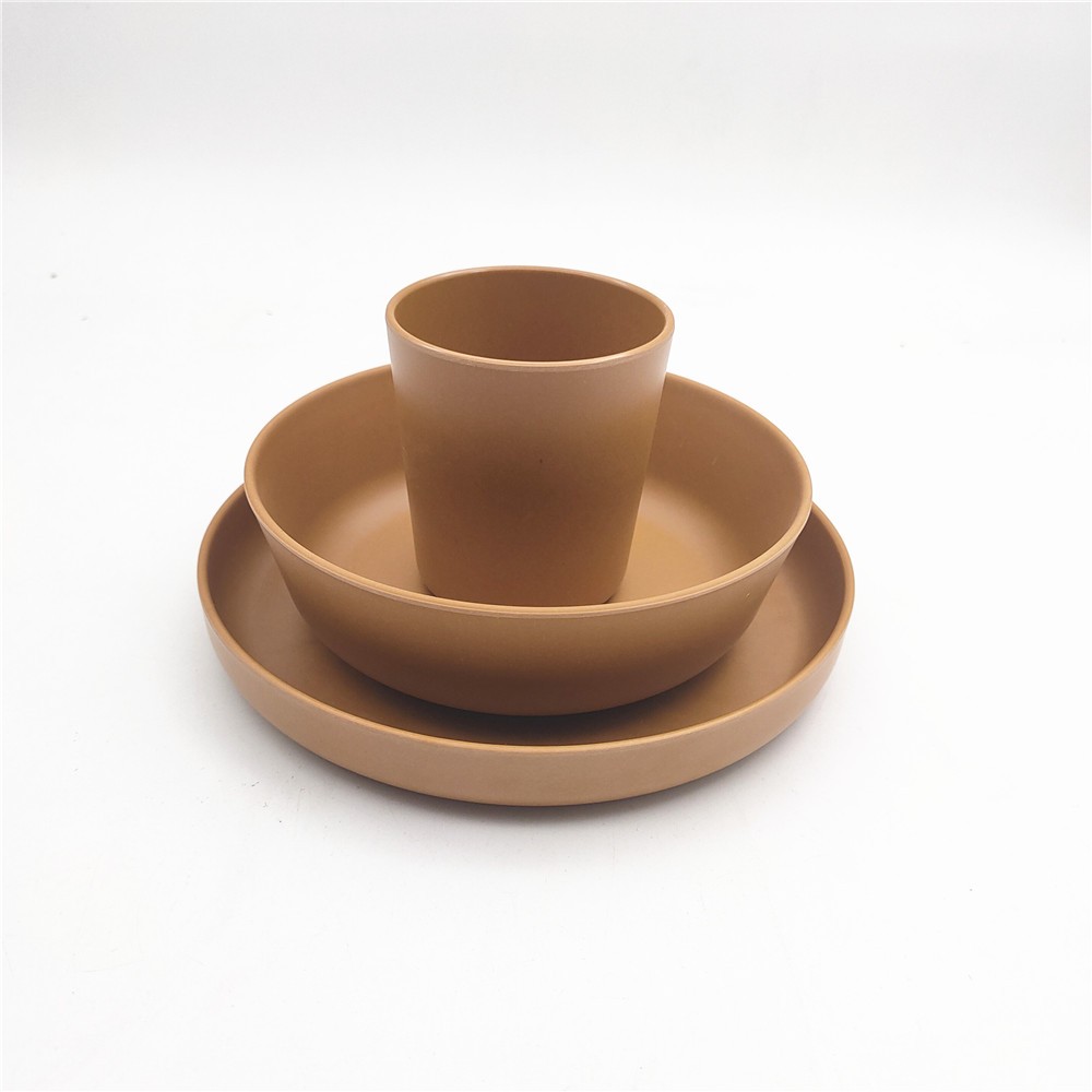 3PCS Bamboo Fiber Dinner Set  4 colors Plant Fiber Tableware Dish Plate Bowls  Sets High Quality SGS Brown
