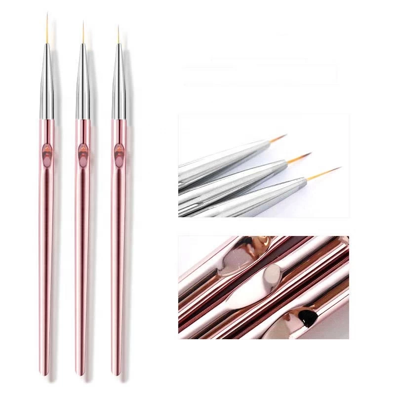 3pcs Rose Gold Nail Art Brush Drawing Painting Flower Liner Pen UV Gel Polish Manicure Tools Set