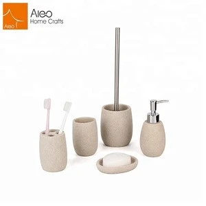 5 pieces resin bathroom accessory set with sandstone