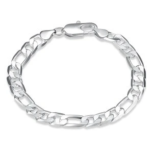 6MM 8MM 10MM Copper Alloy Jewelry Silver Figaro Chain Bracelet 2018 For Men