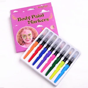 8 Colors MSDS Brush Tip Washable Body Paint Marker Pen for Children