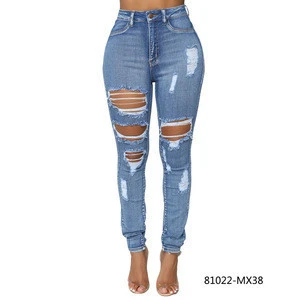 81022-MX38 light color ripped skinny jeans for tall women