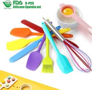 9 Pcs Silicone Rubber Spatula Set Heat Resistant Non Stick Cookware Kitchen Utensils for Baking, Mixing, Cooking,Dishwasher Safe