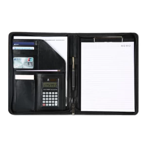 A4 File Portfolio Folder Document Bags PU Leather Notepad Multi-function Card Holder Pen File Clip Calculator