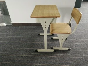 Adjustable height single wooden school furniture student single desk and chair set for sale