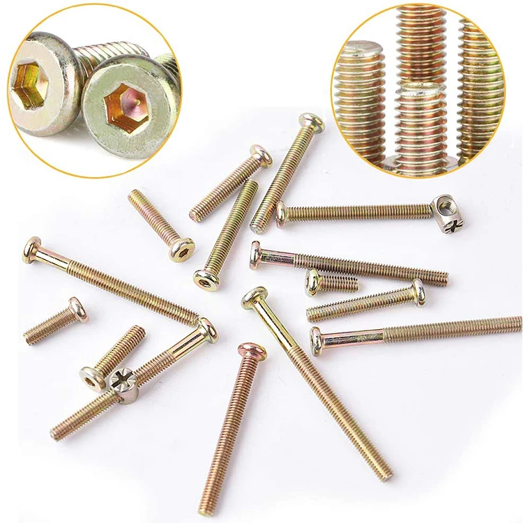 Assortment boxed 114pcs furniture two-in-one link carbon steel hex nut screw kit with mounting wrench