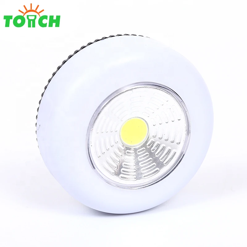 Battery Powered Wireless COB LED Puck Closet Light Touch Switch Double Sided Adhesive Stick Anywhere Round Wall Night Light Room