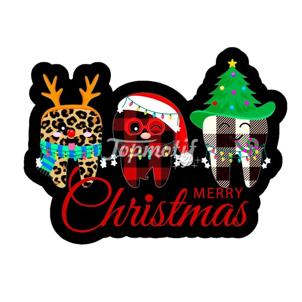 Beautiful tooth motif Merry Christmas holiday decoration heat transfer printing