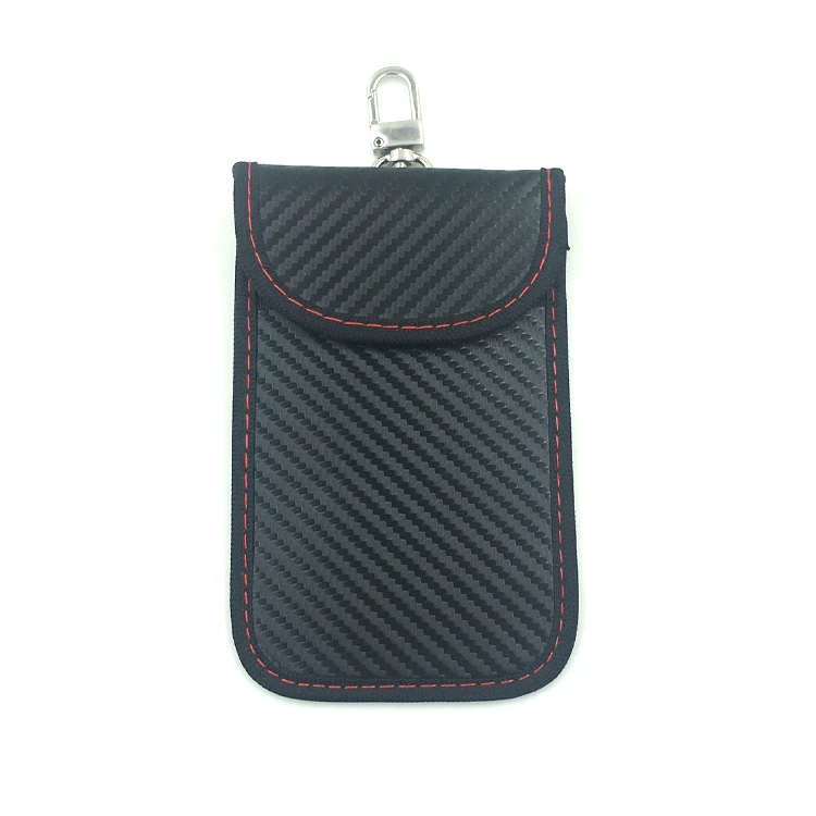 Black Carbon Fiber 2 Pack RFID Car Key Signal Blocker Case Faraday Cage Fob Pouch with metal Hook to Protect Your Car