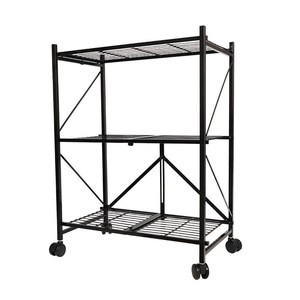 black three-layer  tiers collapsible storage shelf dish rack shelves in kitchen