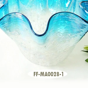 Blue large flower-shapes murano compote glass vase for wedding centerpieces