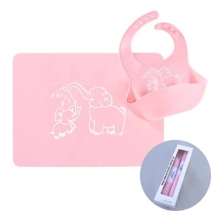BPA Free Silicone Bandana Bibs Waterproof 2pcs set of Silicone Baby Bib With Children Dining Placemats Silicone Baby Placemat