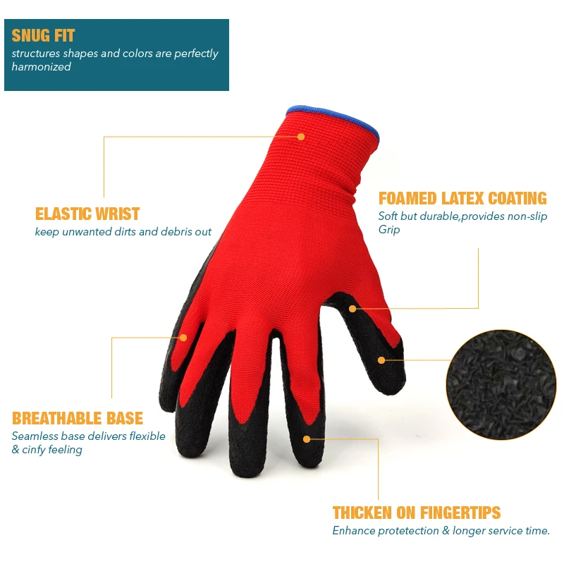 Breathable Rubber Coated Gloves Work Gloves Nitrile Latex Dip Glove Gardening