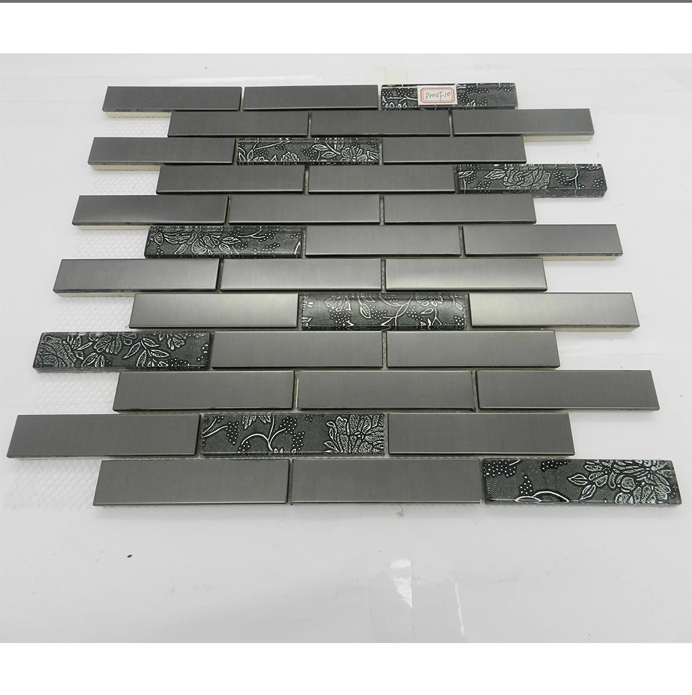 Brushed Stainless Steel Metal Mix Glass Mosaic Tiles