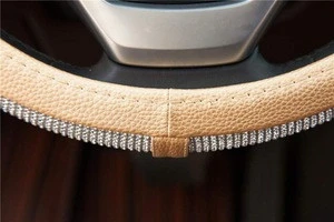 Car Crystal Bling Steering Wheel Cover with Anti-Slip Rhinestones PU Leather Backing- Bling Shiny Diamond Wheel Protector