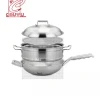 cast handle sanding stainlessless steel wok triply steel steamer pot double boiler