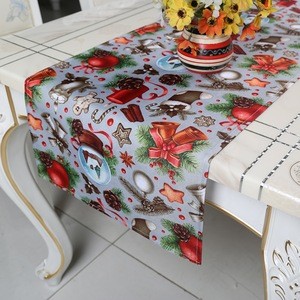 Christmas Festival Table Decoration Runner with Gingerbread Man Jingle Bell Pine Corn Printed Party Table Runner with Joyfulness