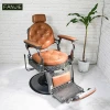 Classic vintage heavy duty back reclining salon chair antique brown mens all purpose barber chair