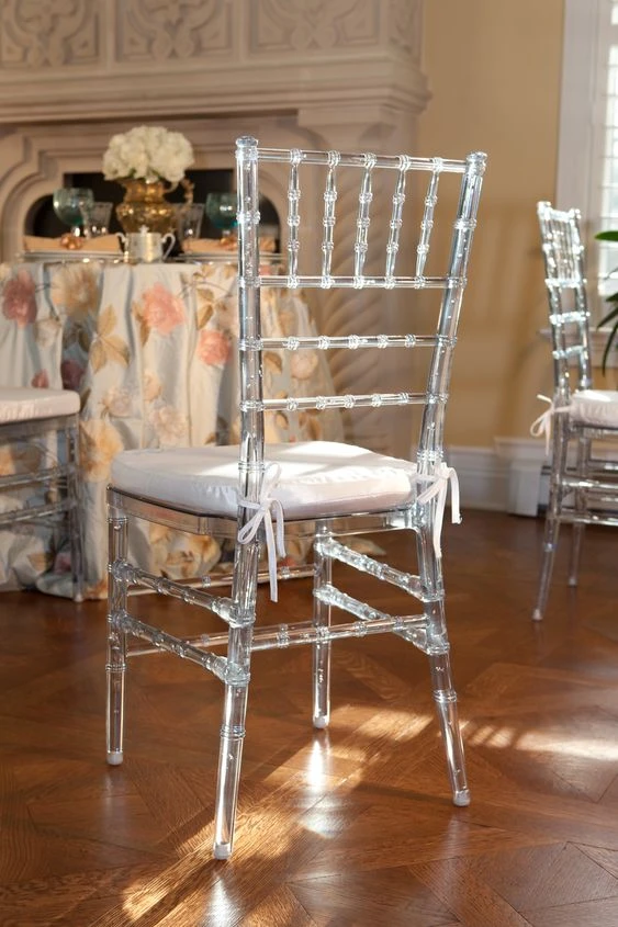 Clear stackable crystal plastic acrylic resin tiffany chiavari transparent wedding chair