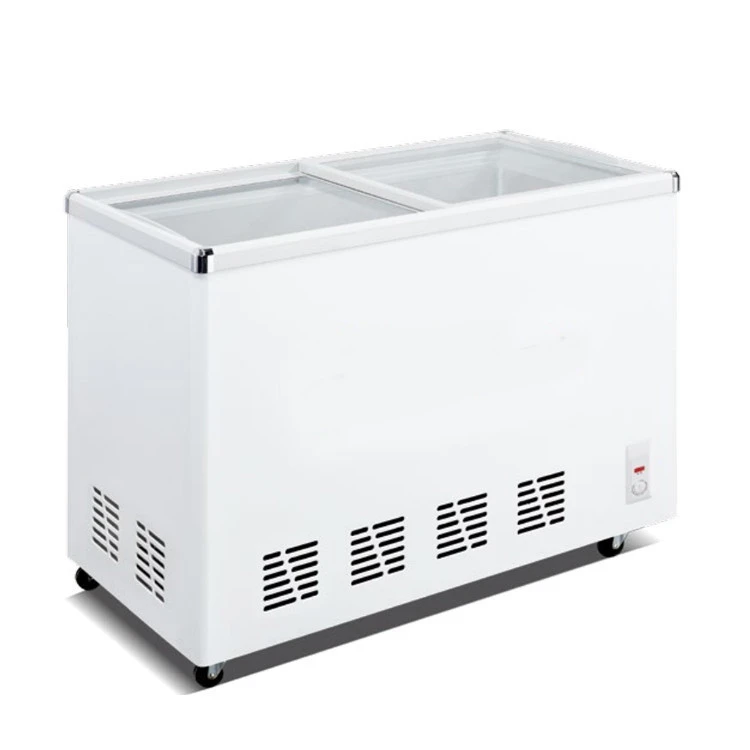 Commercial Chest Freezer with Curved Glass Top Small Size Deep Freezer and Refrigerator
