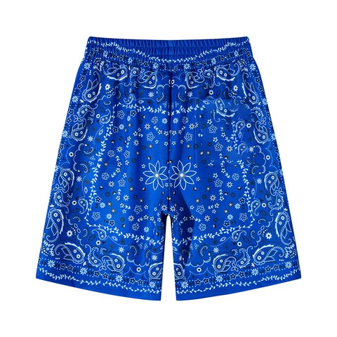 Cool Streetwear All Sublimation Print Blue Jersey Mens Shorts Pocket Polyester Track Bandana Shorts