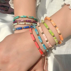 Creative Charm Chakra Handmade Multi Color Natural Stone Tube Beads Wrap Adujst Couples Bracelets Jewelry