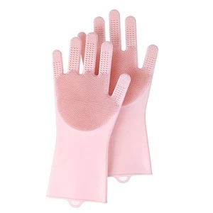 Custom Amazon hot sale multi-function food grade Silicone magic gloves for washing dishes glove cleaning brush