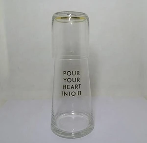 custom hand blown premium 850ml clear glass bedside water carafe with lid