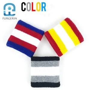 Custom High Quality Sweatband Cotton Stripe Colorful Wrist Brace Wrist Band Sport wrist support band for men &amp; women