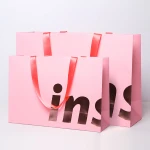 Custom logo printing  Cheap art paper Recycled branded smart retail paper shopping paper bags with ribbon handles