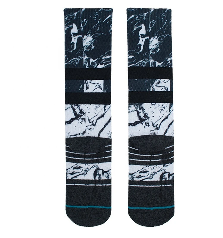 Custom Long Black Marbling Printing Sublimation Sport Socks
