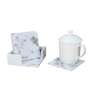 Custom Marble artificial leather hotel set include pen holder tray coaster set