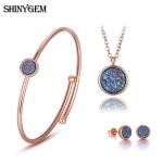 custom natural druzy stone round charms bracelet earring necklace for fashion wedding jewelry set for women girls