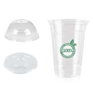 Custom Printed Compostable Clear Disposable Plastic Biodegradable PLA Cup Plastic Smoothie Cups with Lids