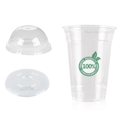 Custom Printed Compostable Clear Disposable Plastic Biodegradable PLA Cup Plastic Smoothie Cups with Lids